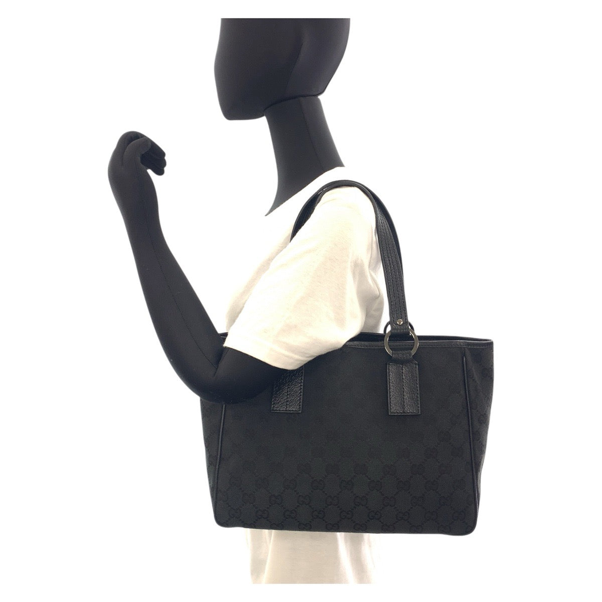GUCCI Tote Bag 113019 GG canvas, leather Black black Tote Bag Shoulder Bag Women Used