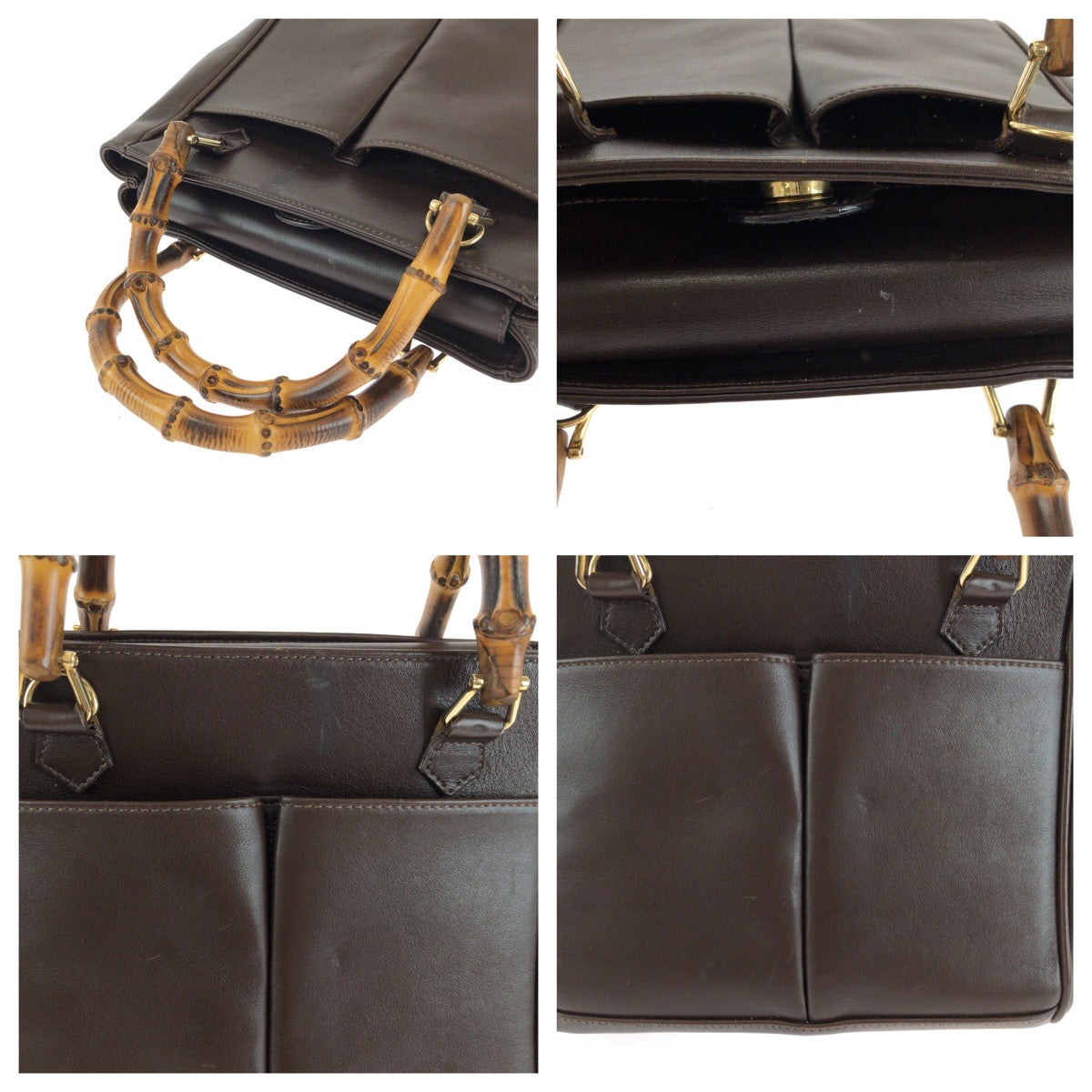GUCCI Handbag 000 032 0015 leather Brown Gold Metal Shoulder Bag Handbag 2way Bamboo Women Used