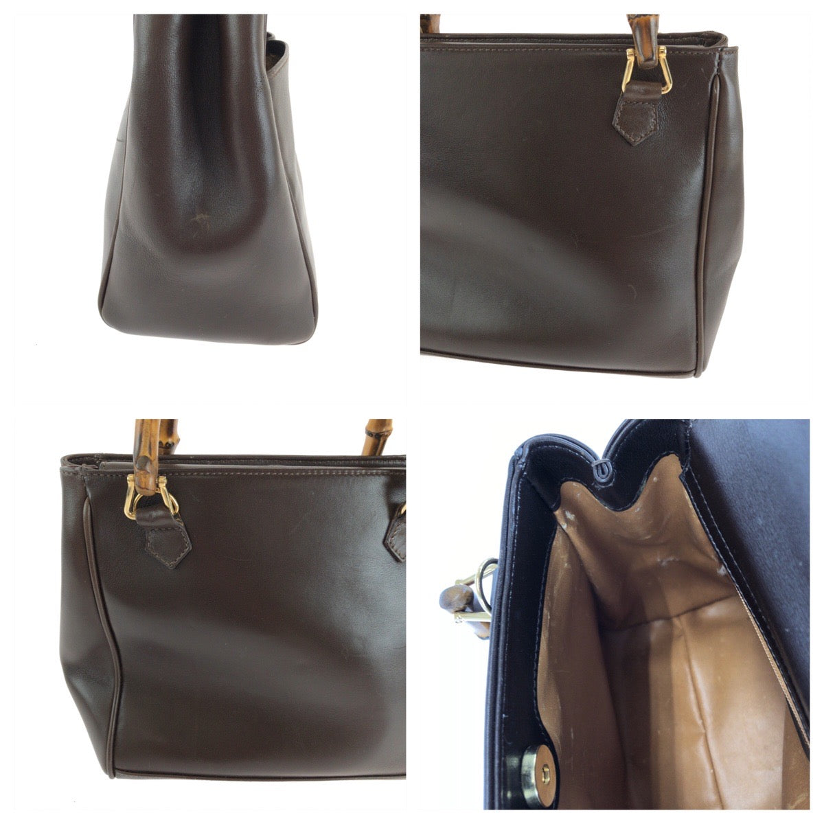 GUCCI Handbag 000 032 0015 leather Brown Gold Metal Shoulder Bag Handbag 2way Bamboo Women Used