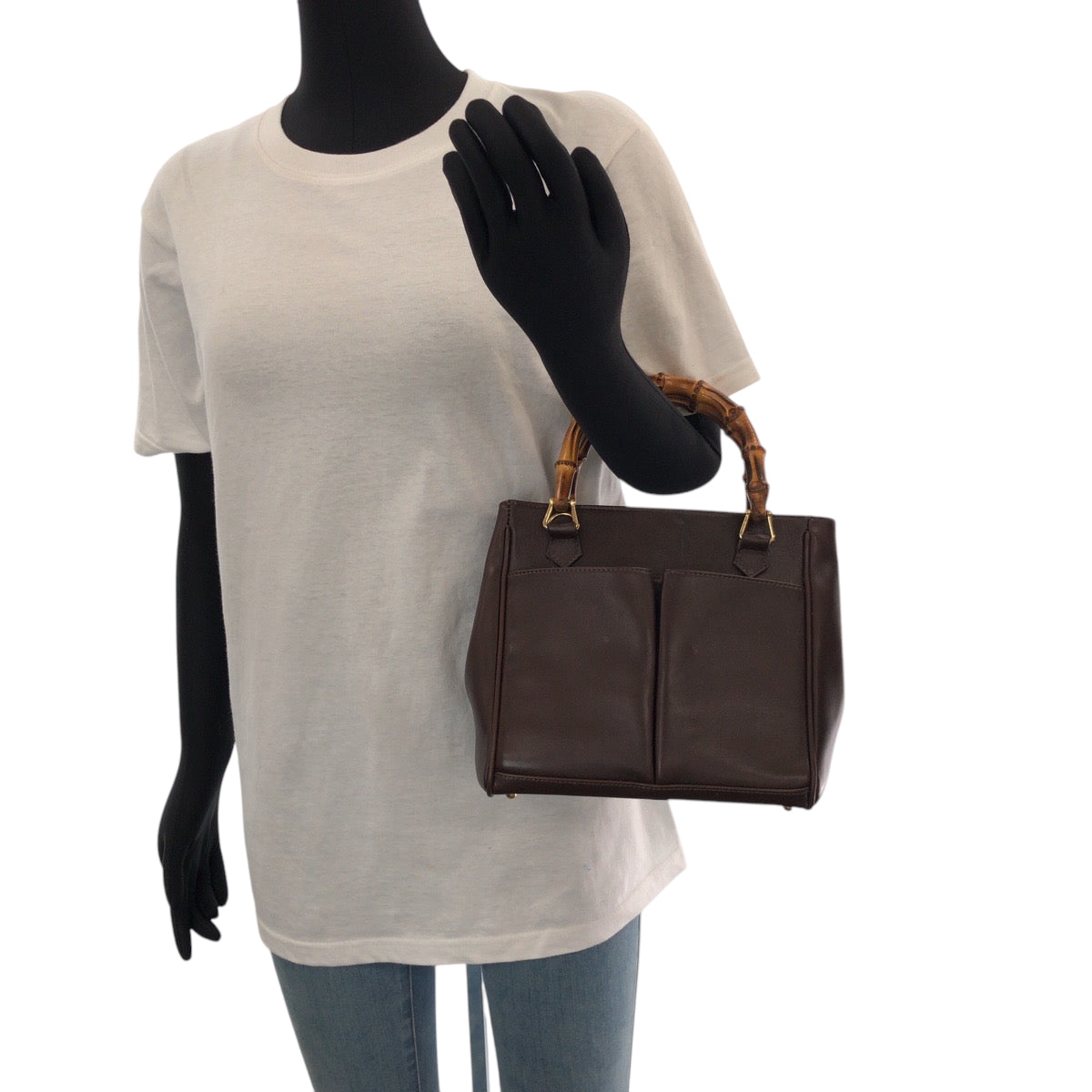 GUCCI Handbag 000 032 0015 leather Brown Gold Metal Shoulder Bag Handbag 2way Bamboo Women Used