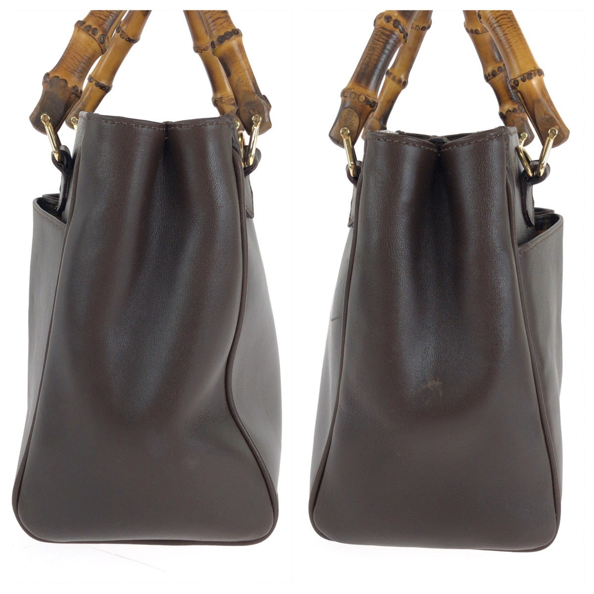 GUCCI Handbag 000 032 0015 leather Brown Gold Metal Shoulder Bag Handbag 2way Bamboo Women Used