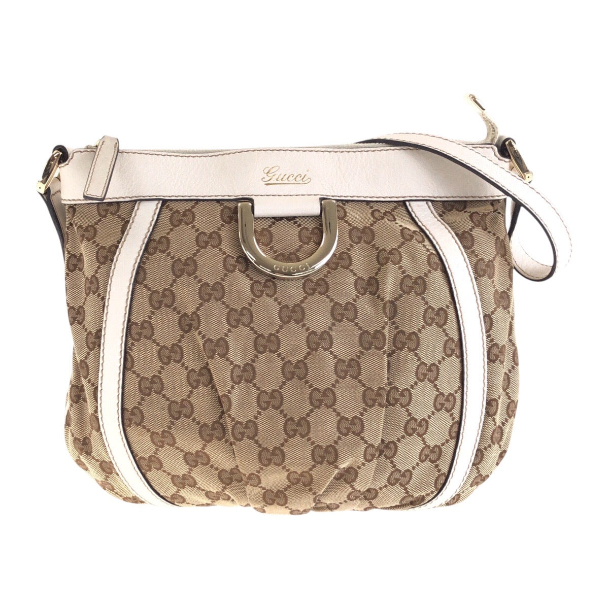 GUCCI Shoulder Bag 203257 GG canvas, leather Beige White Gold Metal Crossbody Shoulder Bag Women Used
