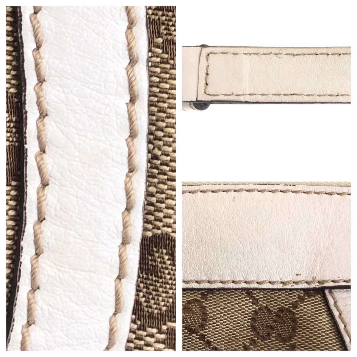 GUCCI Shoulder Bag 203257 GG canvas, leather Beige White Gold Metal Crossbody Shoulder Bag Women Used