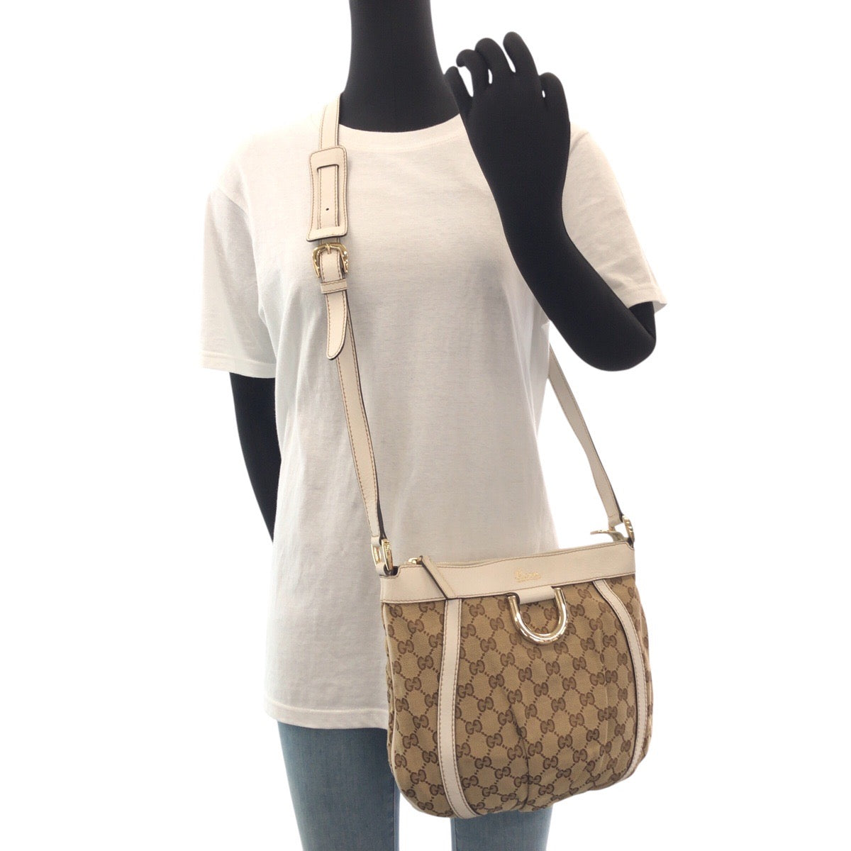 GUCCI Shoulder Bag 203257 GG canvas, leather Beige White Gold Metal Crossbody Shoulder Bag Women Used