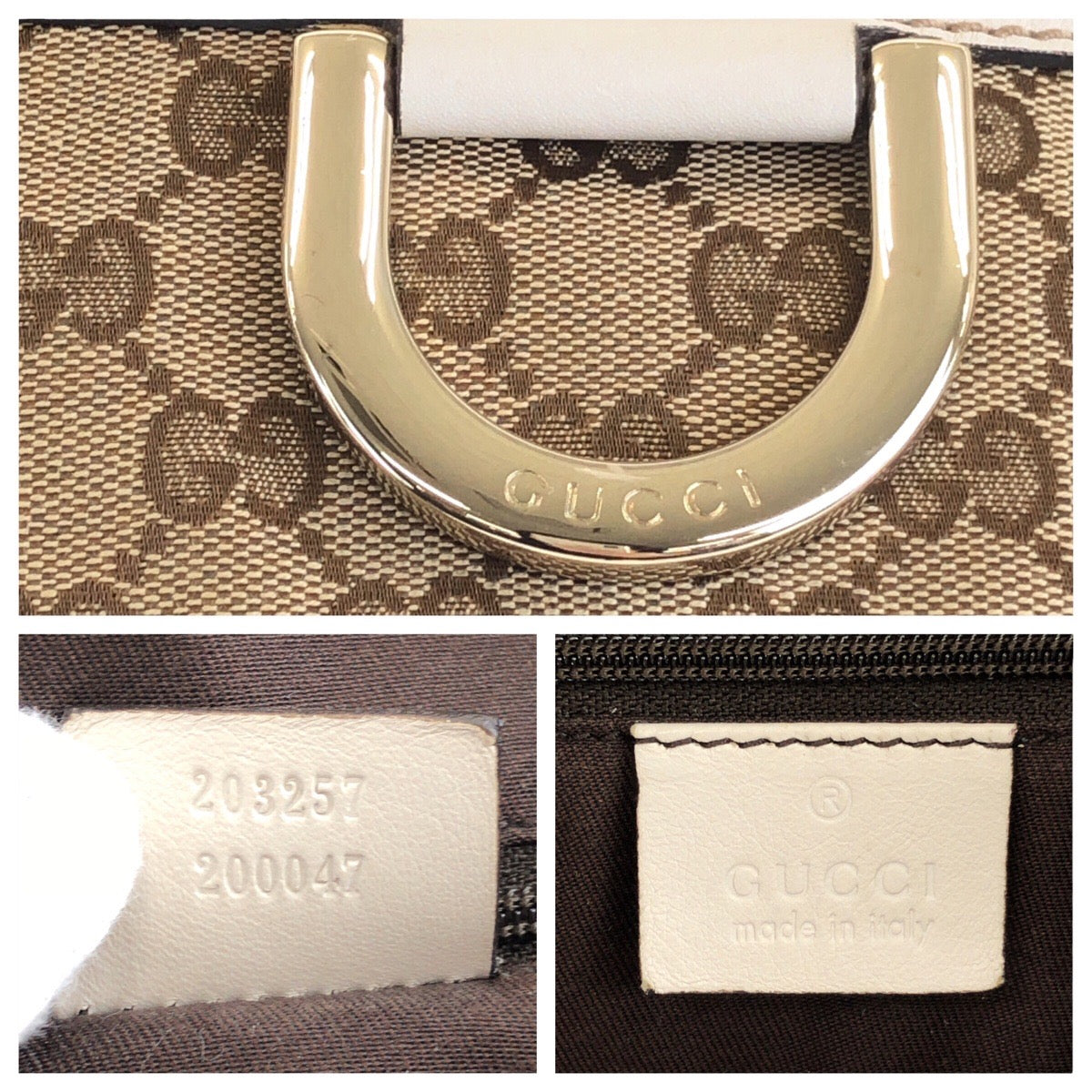 GUCCI Shoulder Bag 203257 GG canvas, leather Beige White Gold Metal Crossbody Shoulder Bag Women Used