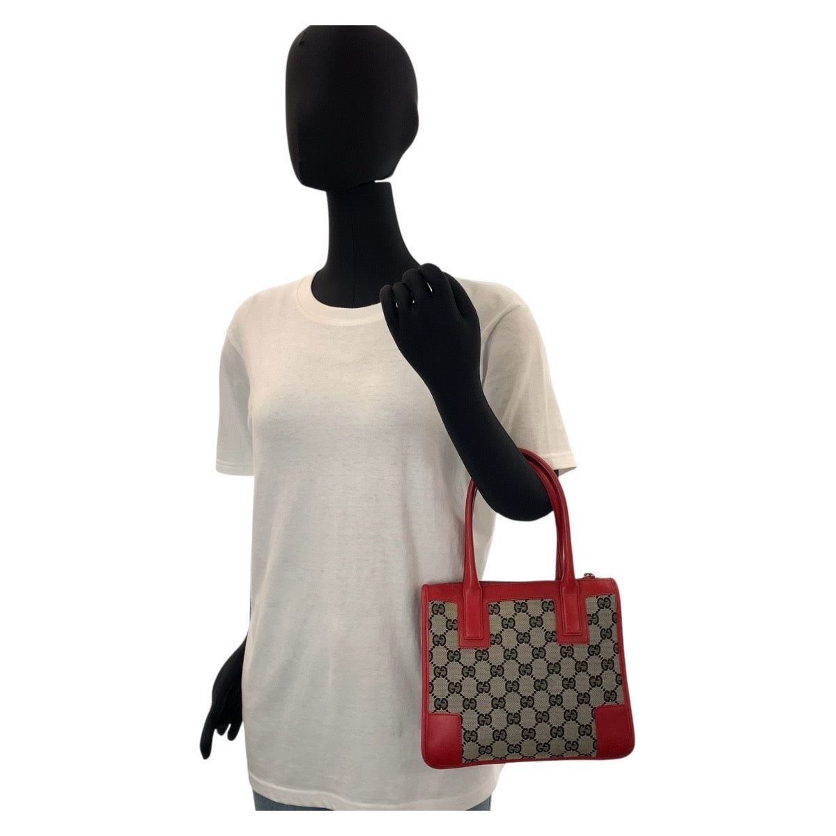 GUCCI Tote Bag 000 0856 GG canvas, leather Red beige Tote Bag Women Used