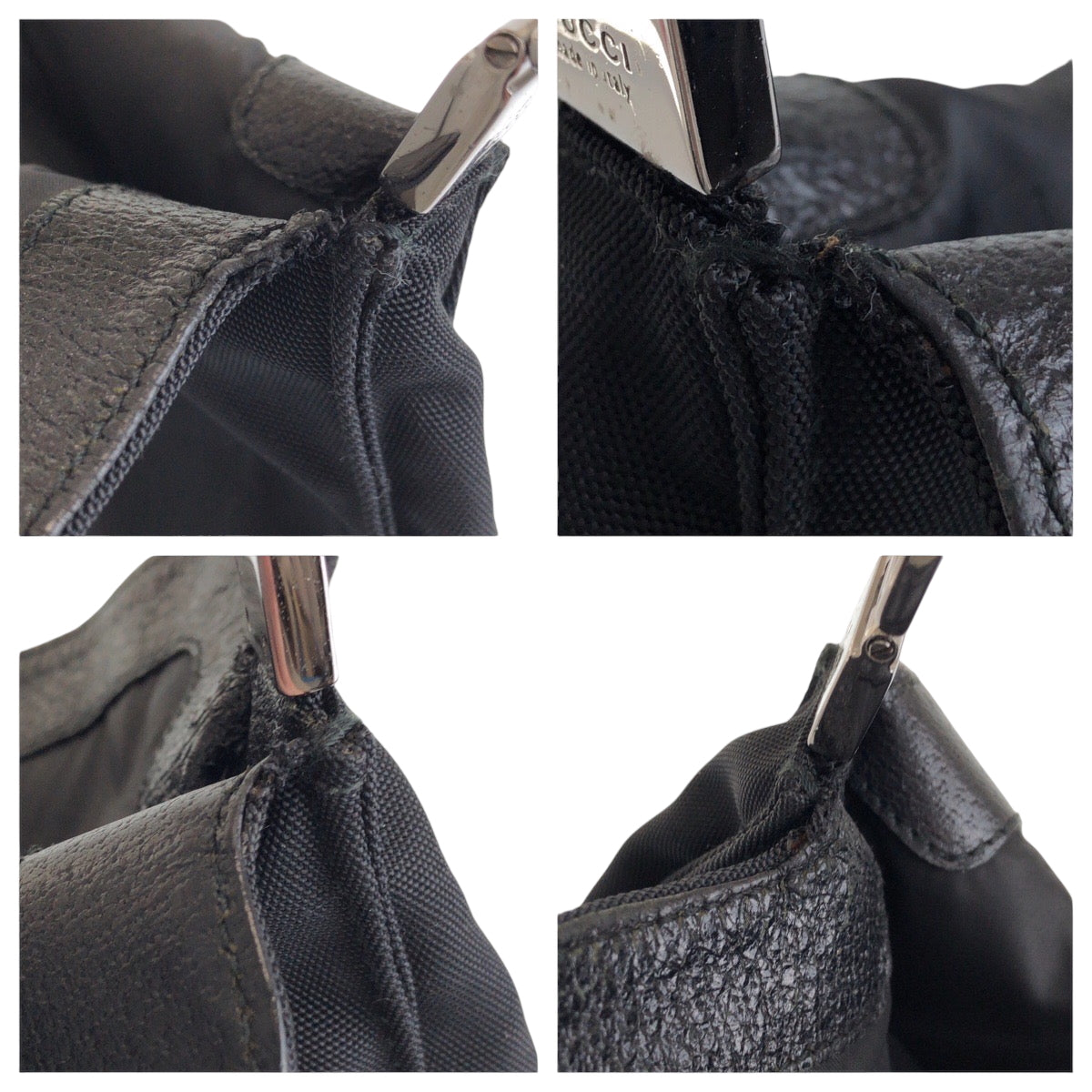 GUCCI Shoulder Bag 001 3355 Nylon Black SilverMetal One Shoulder Bag Jackie Women Used