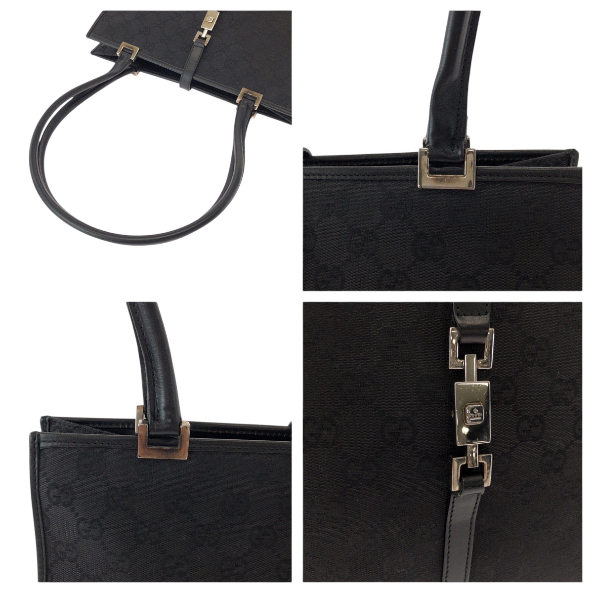GUCCI Tote Bag 002 1073 GG canvas Black SilverMetal Tote Bag Shoulder Bag Jackie Women Used