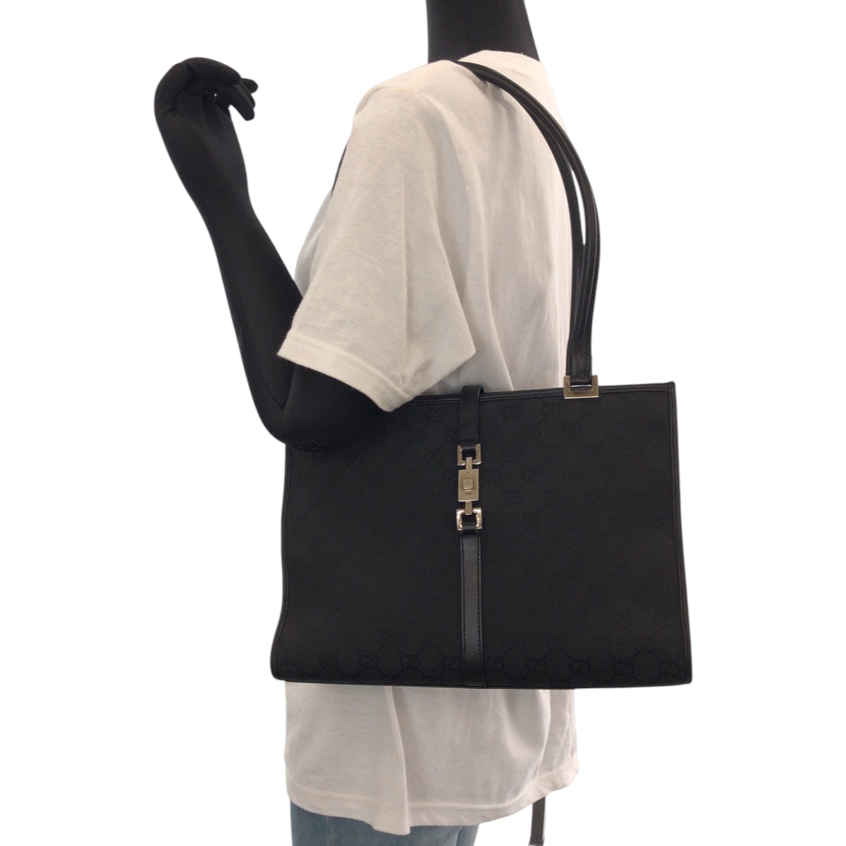 GUCCI Tote Bag 002 1073 GG canvas Black SilverMetal Tote Bag Shoulder Bag Jackie Women Used