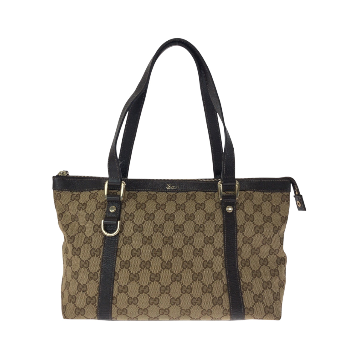 GUCCI Tote Bag 141470 GG canvas Beige Brown Gold Metal Tote Bag Shoulder Bag Women Used