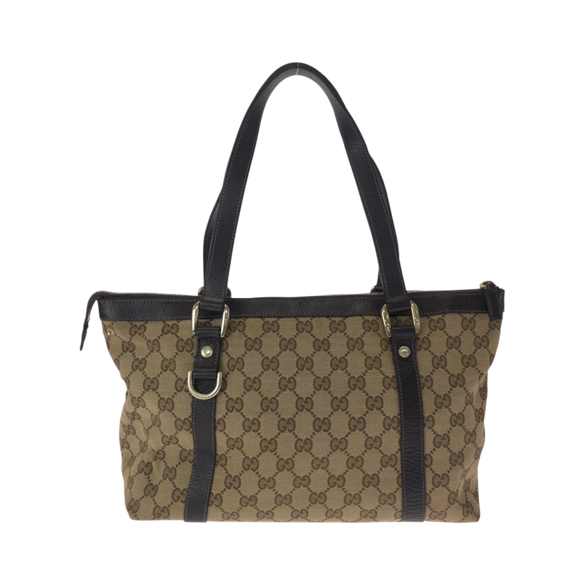 GUCCI Tote Bag 141470 GG canvas Beige Brown Gold Metal Tote Bag Shoulder Bag Women Used