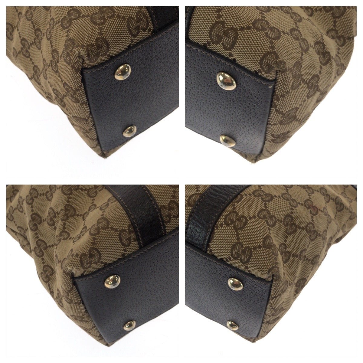 GUCCI Tote Bag 141470 GG canvas Beige Brown Gold Metal Tote Bag Shoulder Bag Women Used