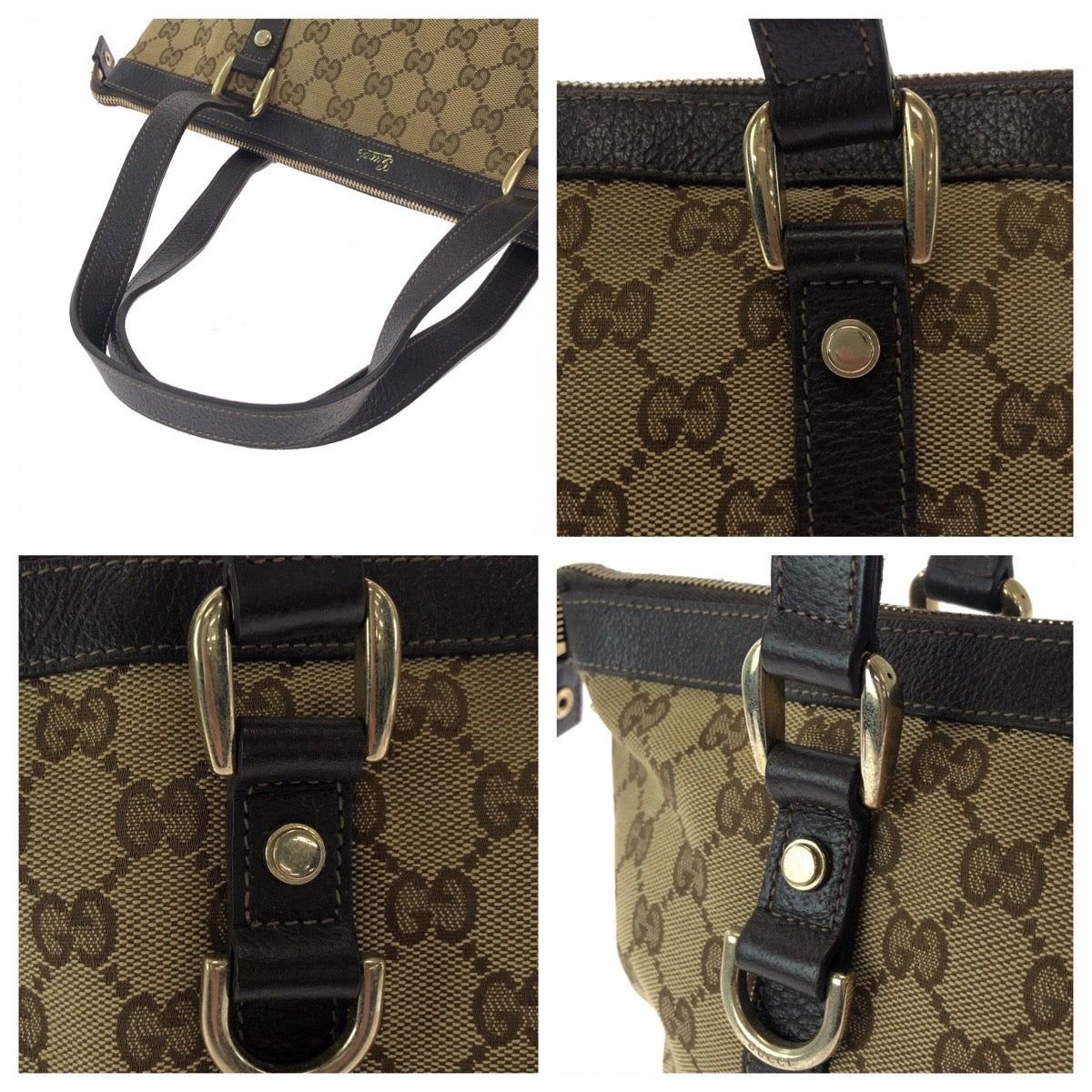 GUCCI Tote Bag 141470 GG canvas Beige Brown Gold Metal Tote Bag Shoulder Bag Women Used
