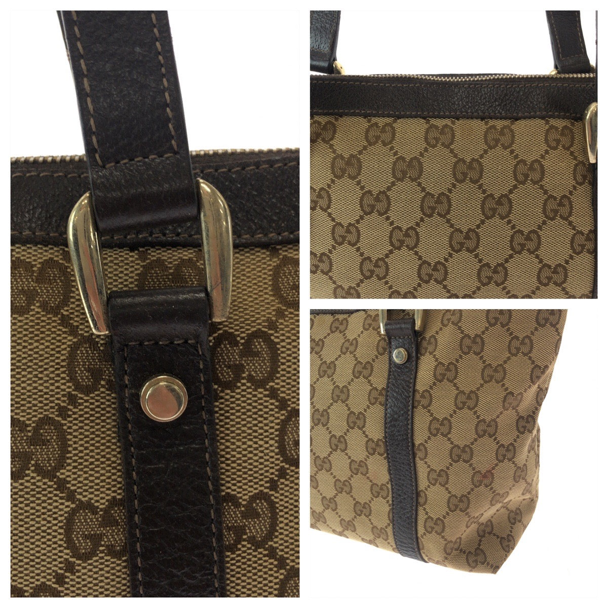 GUCCI Tote Bag 141470 GG canvas Beige Brown Gold Metal Tote Bag Shoulder Bag Women Used