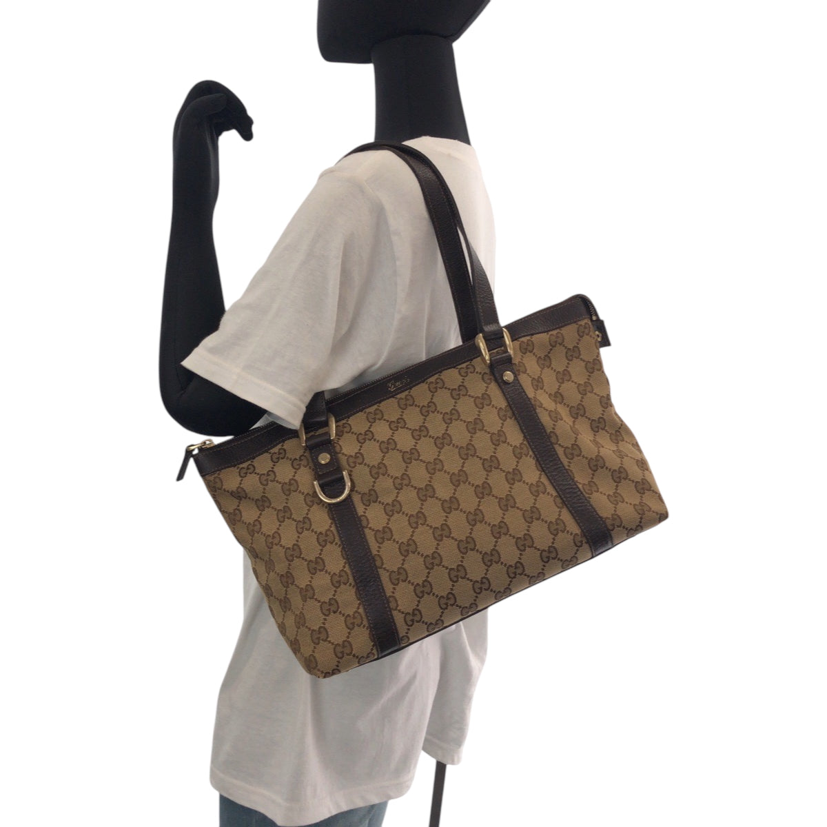 GUCCI Tote Bag 141470 GG canvas Beige Brown Gold Metal Tote Bag Shoulder Bag Women Used