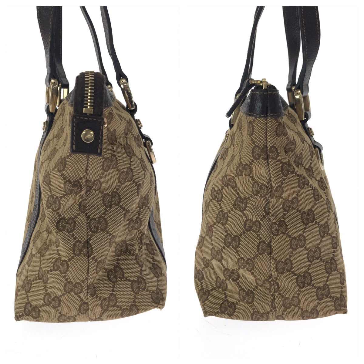GUCCI Tote Bag 141470 GG canvas Beige Brown Gold Metal Tote Bag Shoulder Bag Women Used