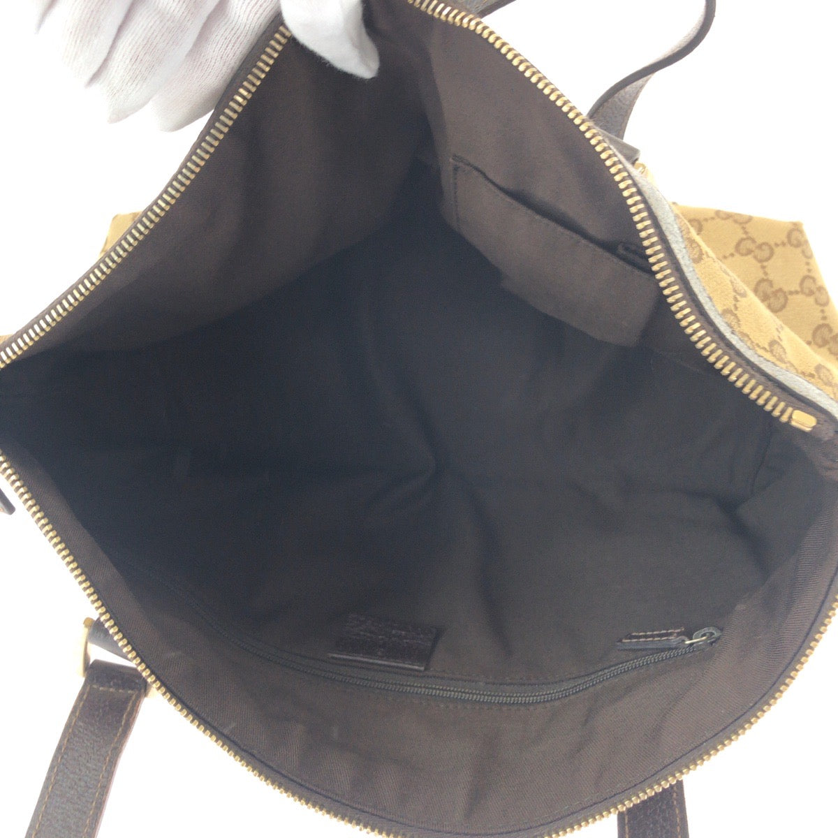 GUCCI Tote Bag 141470 GG canvas Beige Brown Gold Metal Tote Bag Shoulder Bag Women Used