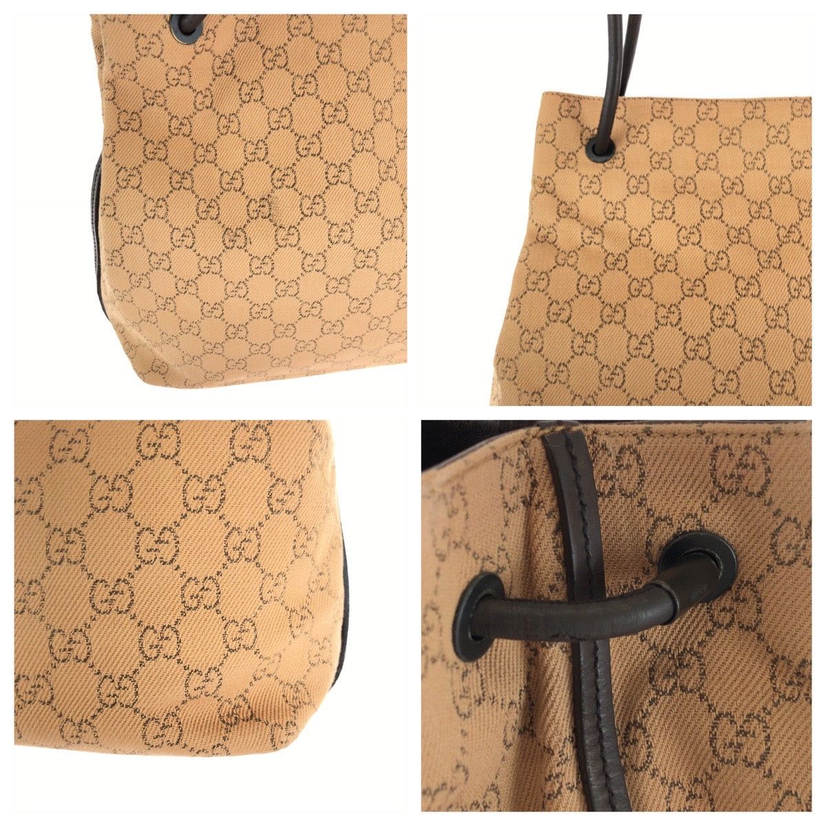 GUCCI Tote Bag 101341 canvas Brown Black Metal Tote Bag Shoulder Bag Women Used