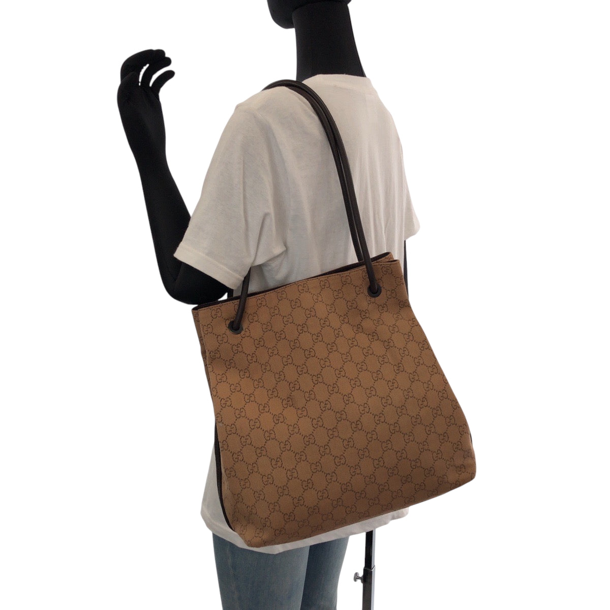 GUCCI Tote Bag 101341 canvas Brown Black Metal Tote Bag Shoulder Bag Women Used