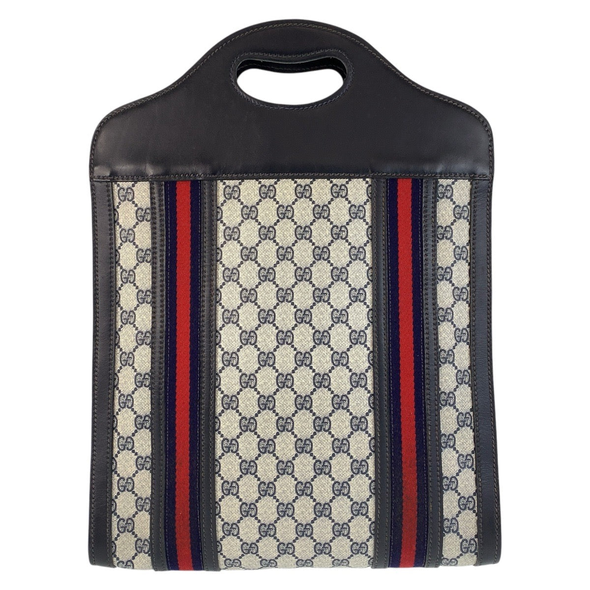 GUCCI Tote Bag GG Supreme canvas, leather Navy gray Tote Bag Sherry line Women Used