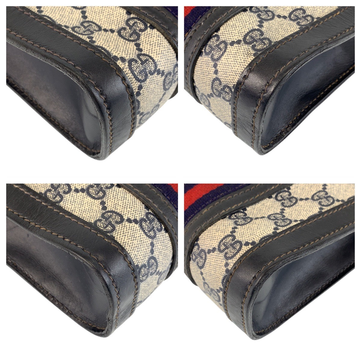 GUCCI Tote Bag GG Supreme canvas, leather Navy gray Tote Bag Sherry line Women Used