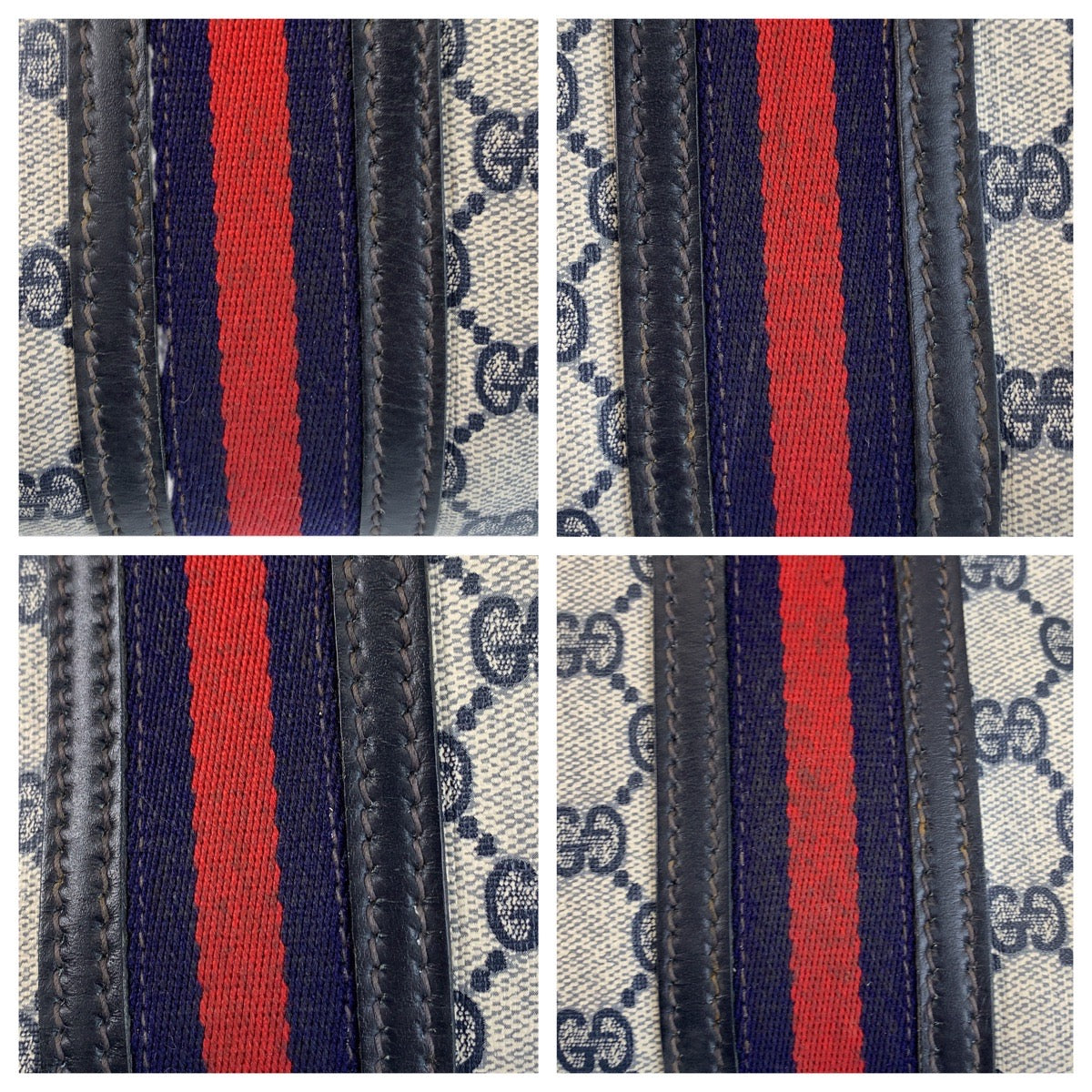 GUCCI Tote Bag GG Supreme canvas, leather Navy gray Tote Bag Sherry line Women Used