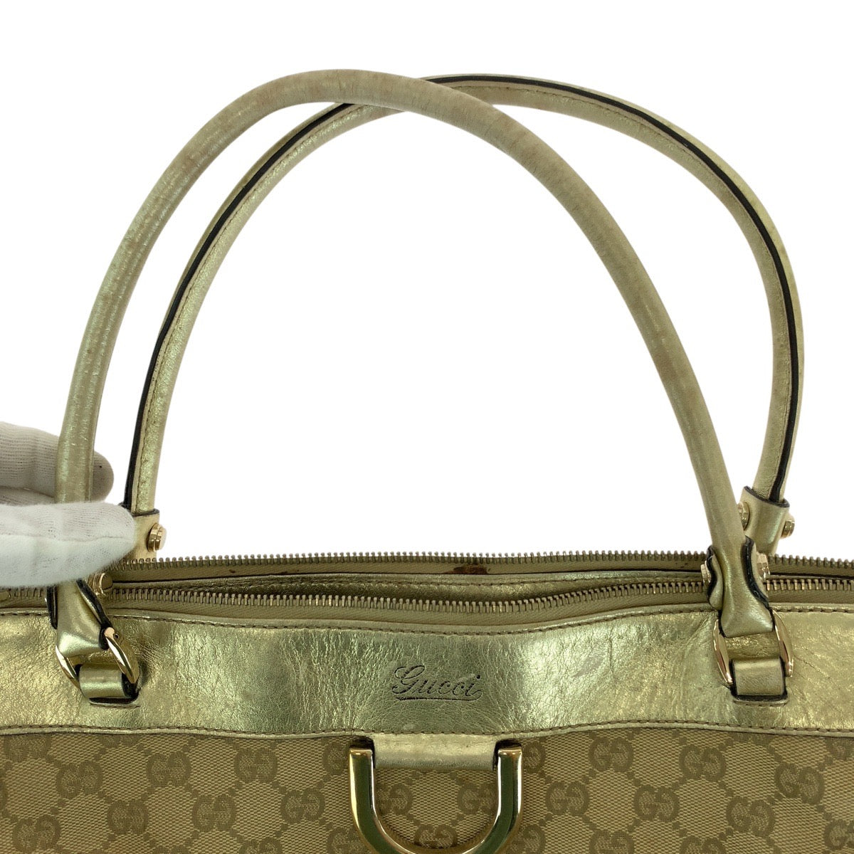 GUCCI Tote Bag 189831 GG canvas, leather Beige gold Tote Bag Shoulder Bag Abbey Women Used