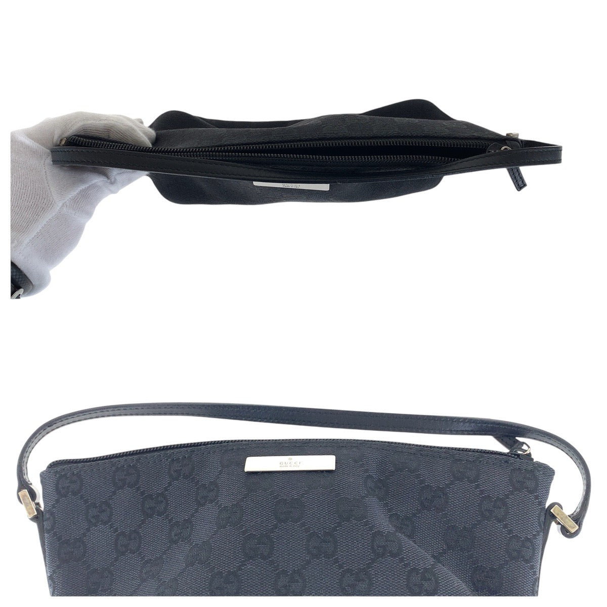 GUCCI Handbag 039 1103 GG canvas, leather Black SilverMetal Handbag accessory pouch Women Used