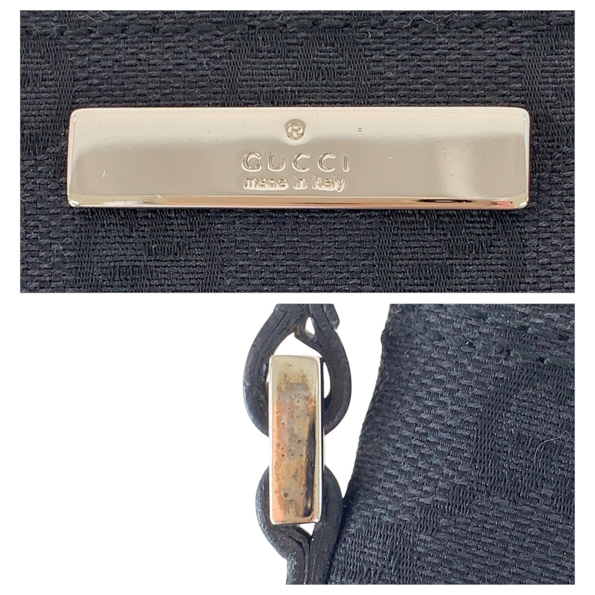 GUCCI Handbag 039 1103 GG canvas, leather Black SilverMetal Handbag accessory pouch Women Used