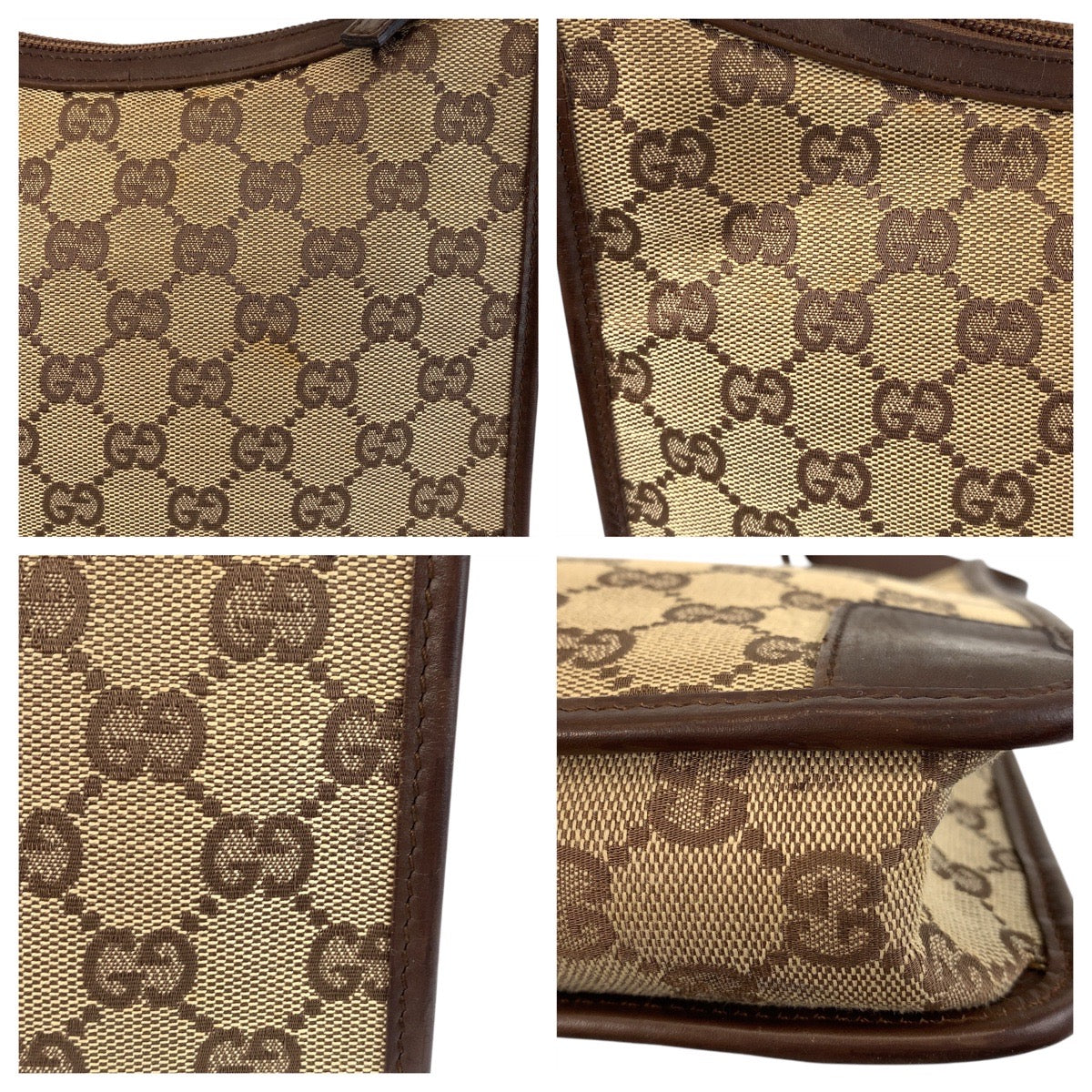 GUCCI Shoulder Bag 001 4206 GG canvas, leather Beige brown Women Used