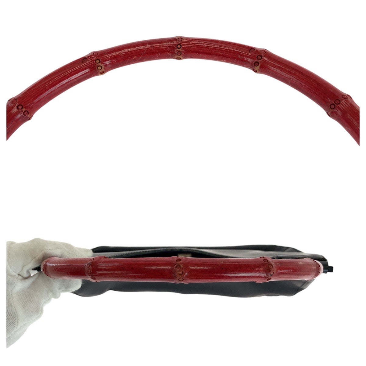 GUCCI Shoulder Bag 001 3739 leather Black Red SilverMetal Bamboo Women Used
