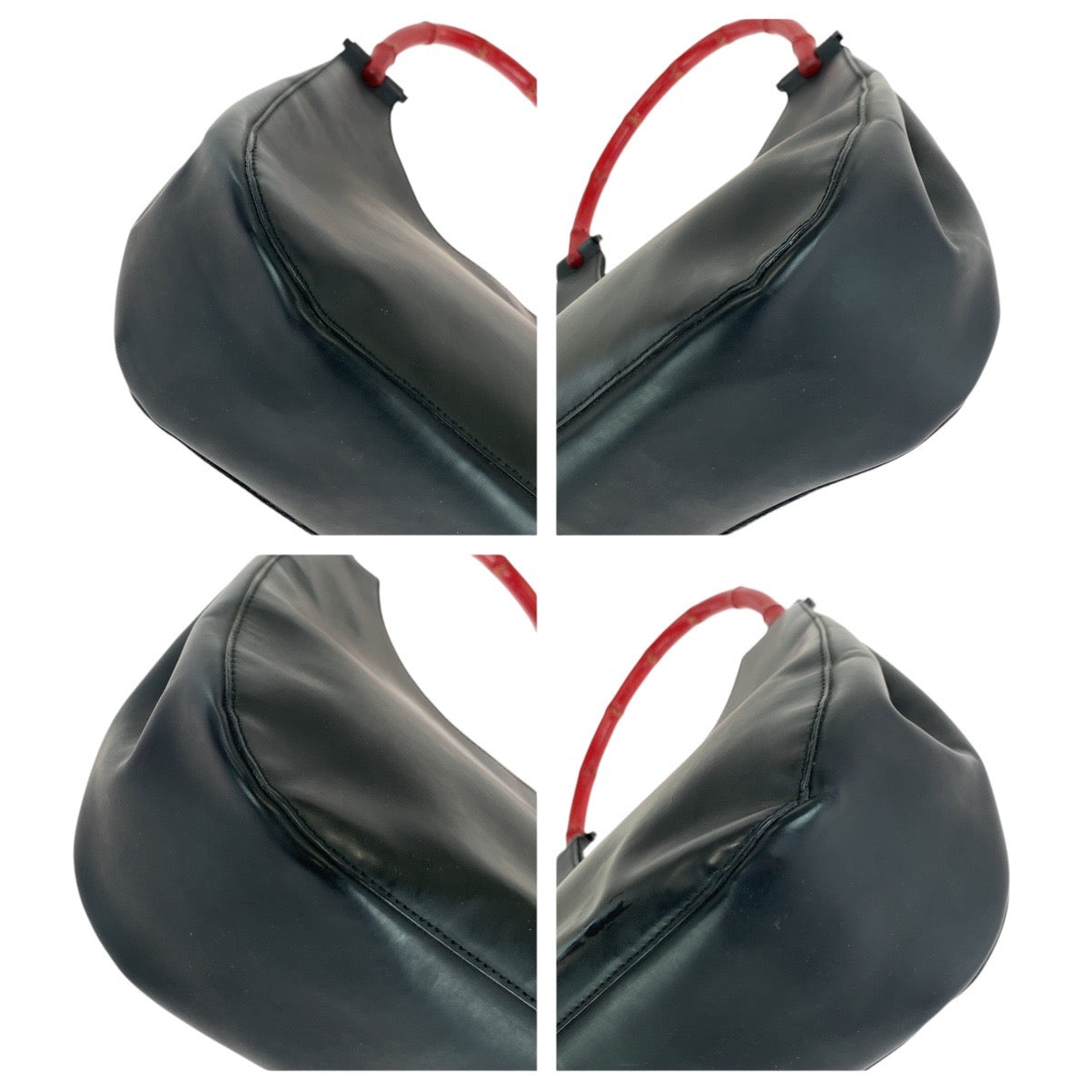 GUCCI Shoulder Bag 001 3739 leather Black Red SilverMetal Bamboo Women Used