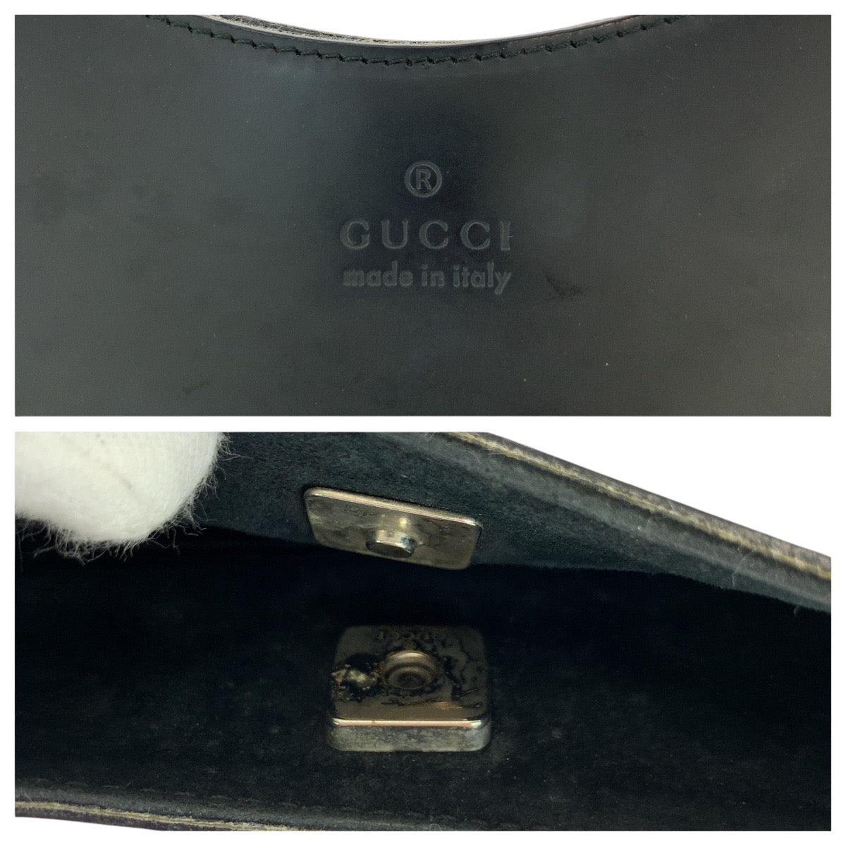 GUCCI Shoulder Bag 001 3739 leather Black Red SilverMetal Bamboo Women Used