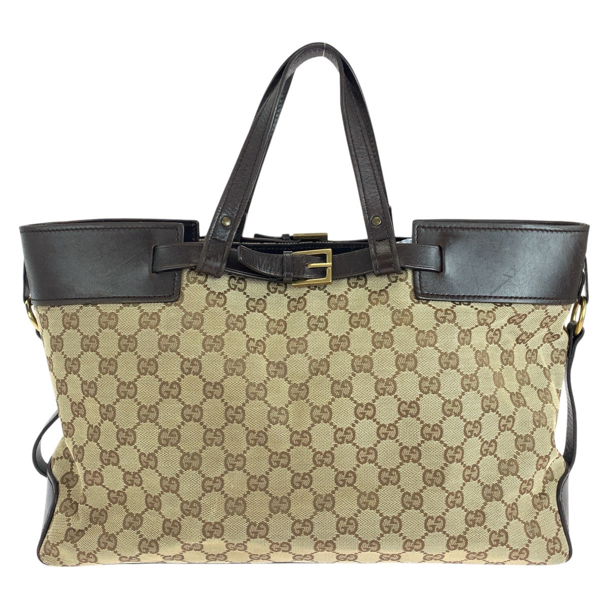 GUCCI Tote Bag 106251 GG canvas, leather Brown Gold Metal Tote Bag handbag Women Used