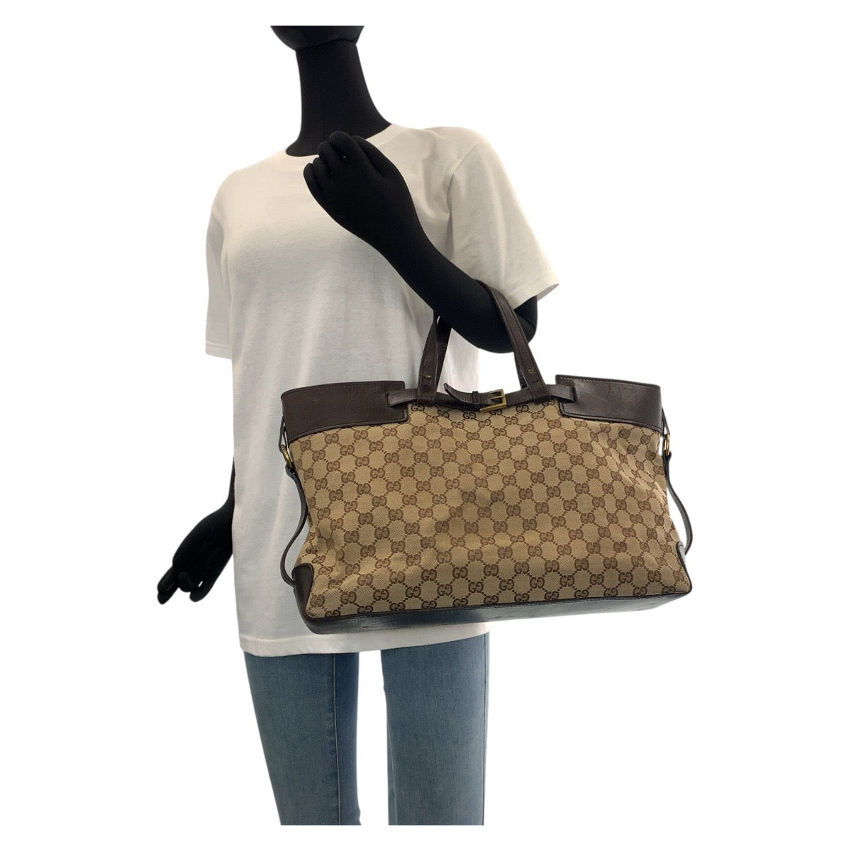 GUCCI Tote Bag 106251 GG canvas, leather Brown Gold Metal Tote Bag handbag Women Used