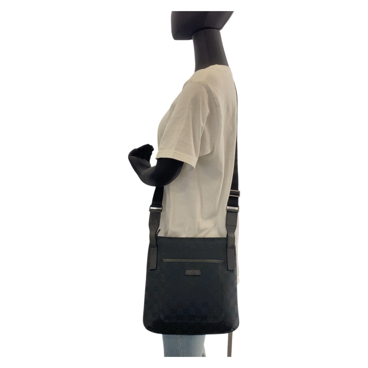 GUCCI Shoulder Bag 122793 GG canvas, leather Black black Shoulder Bag Messenger bag Women Used