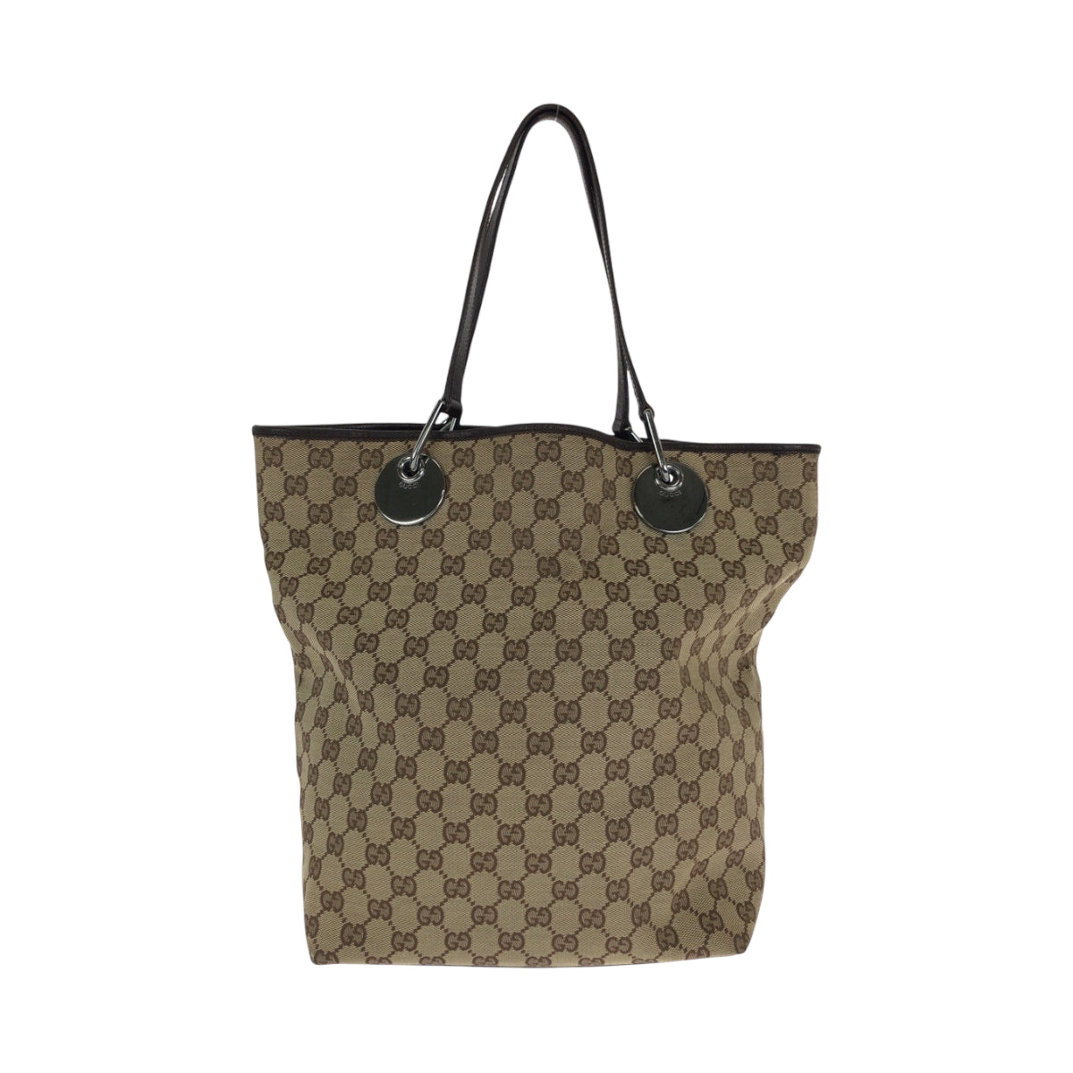 GUCCI Tote Bag 120836 GG canvas Beige Brown SilverMetal Tote Bag Shoulder Bag Women Used
