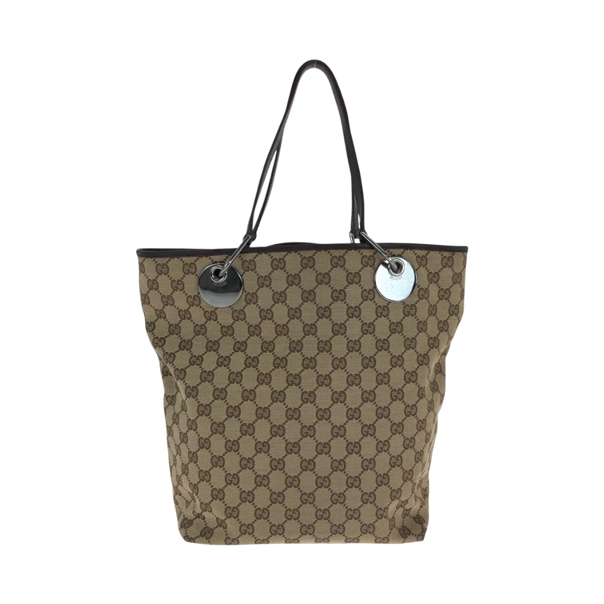 GUCCI Tote Bag 120836 GG canvas Beige Brown SilverMetal Tote Bag Shoulder Bag Women Used
