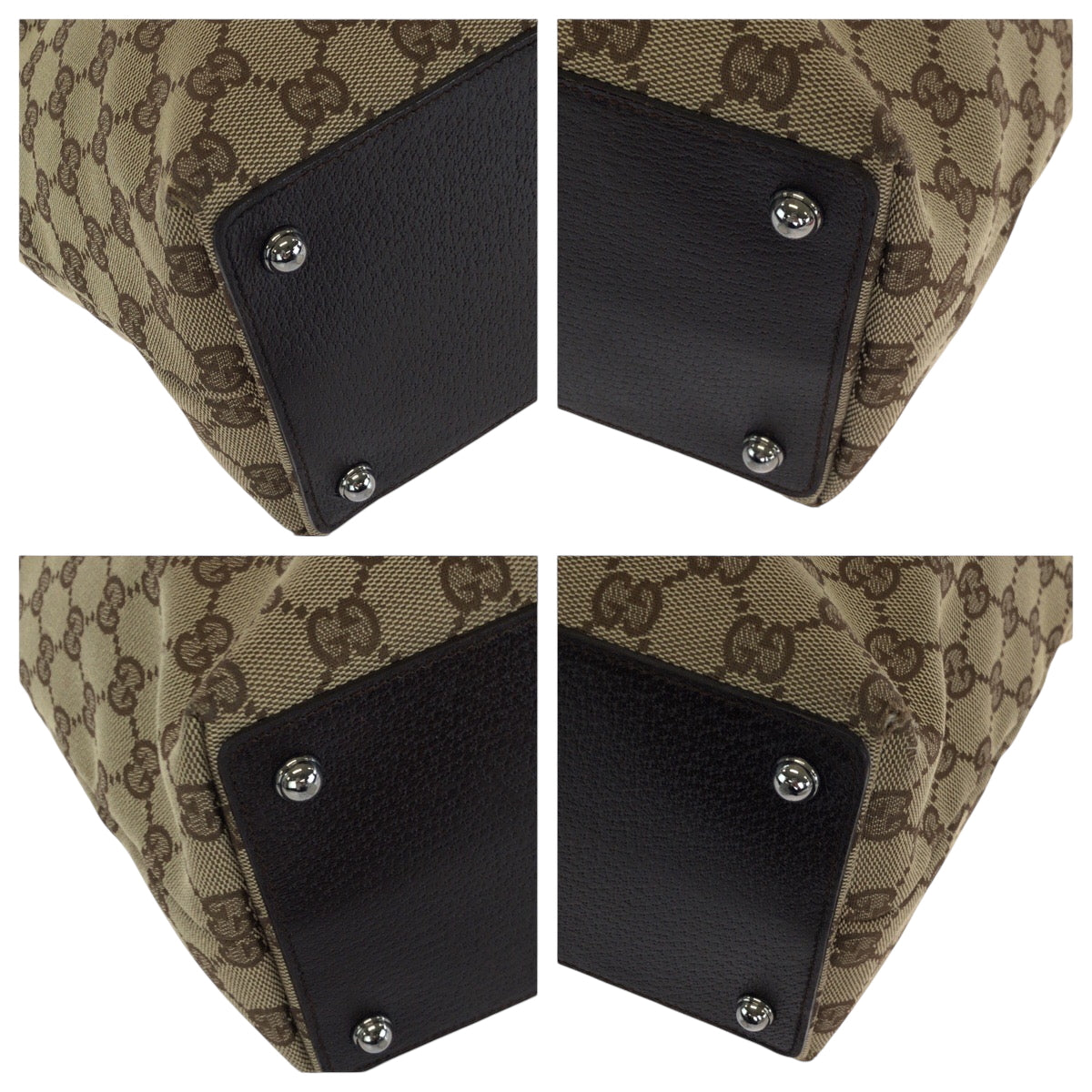 GUCCI Tote Bag 120836 GG canvas Beige Brown SilverMetal Tote Bag Shoulder Bag Women Used