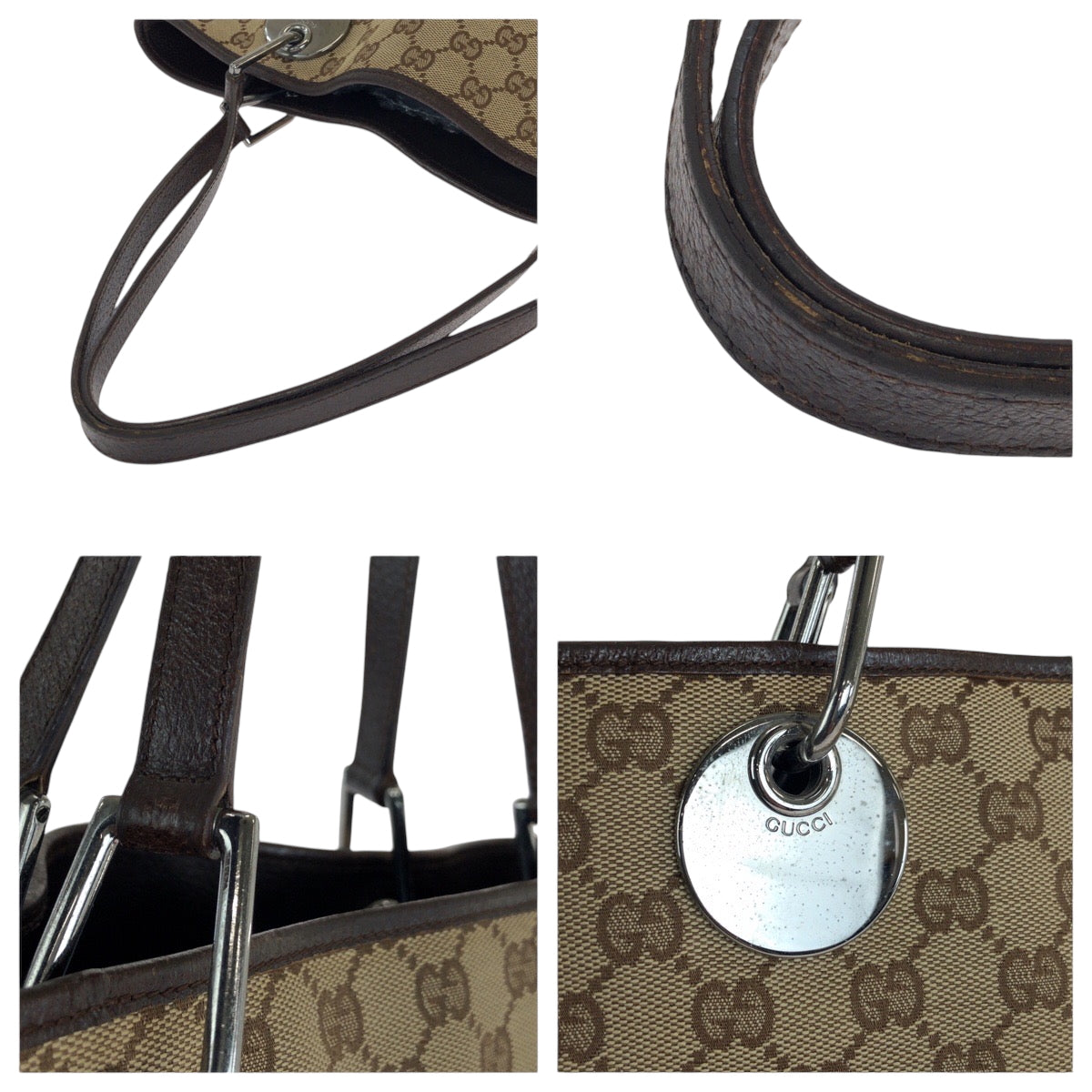 GUCCI Tote Bag 120836 GG canvas Beige Brown SilverMetal Tote Bag Shoulder Bag Women Used
