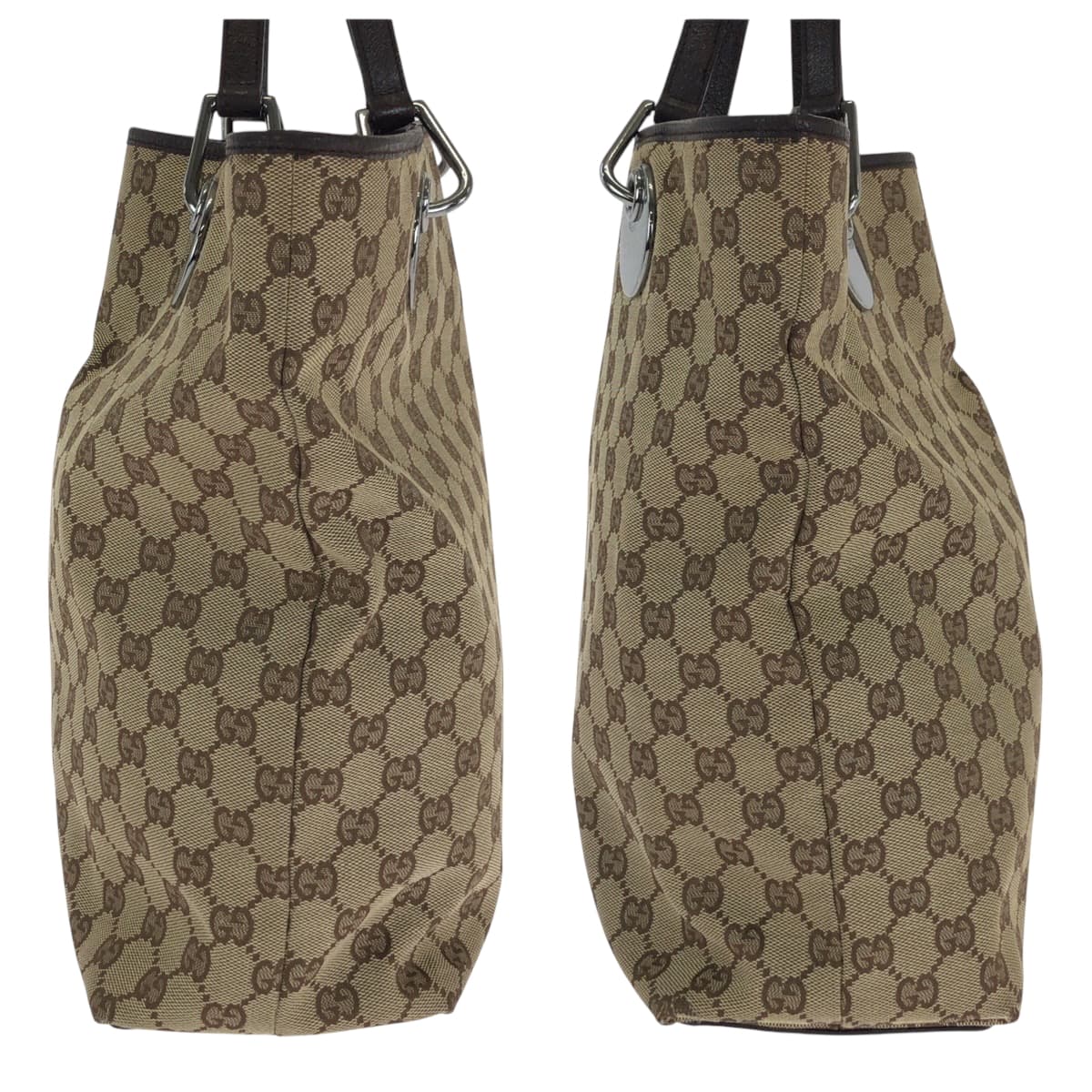 GUCCI Tote Bag 120836 GG canvas Beige Brown SilverMetal Tote Bag Shoulder Bag Women Used