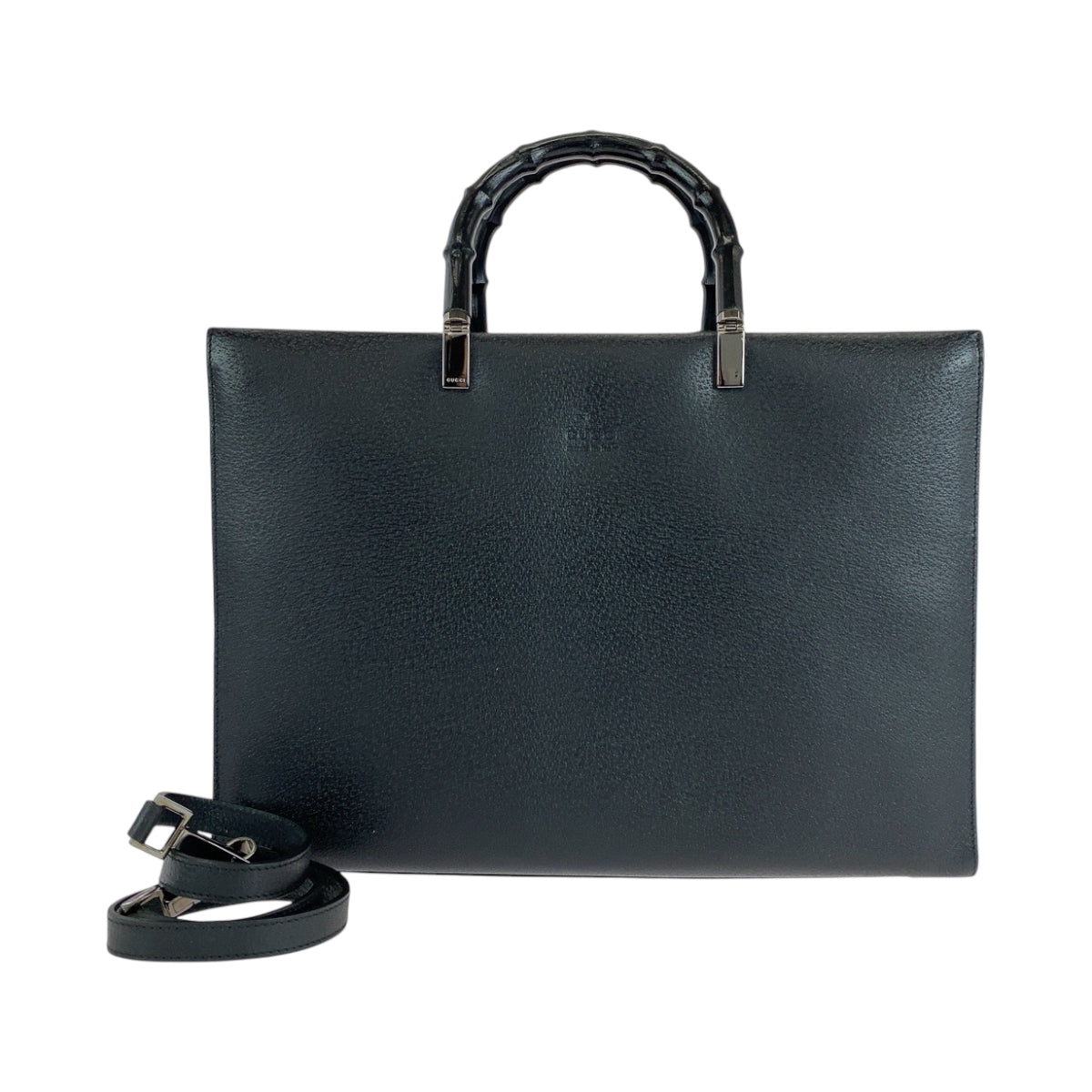 GUCCI Tote Bag 002 1034 leather Black SilverMetal Tote Bag Handbag Shoulder Bag 2way Bamboo Women Used