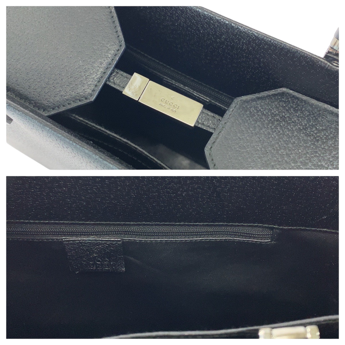 GUCCI Tote Bag 002 1034 leather Black SilverMetal Tote Bag Handbag Shoulder Bag 2way Bamboo Women Used