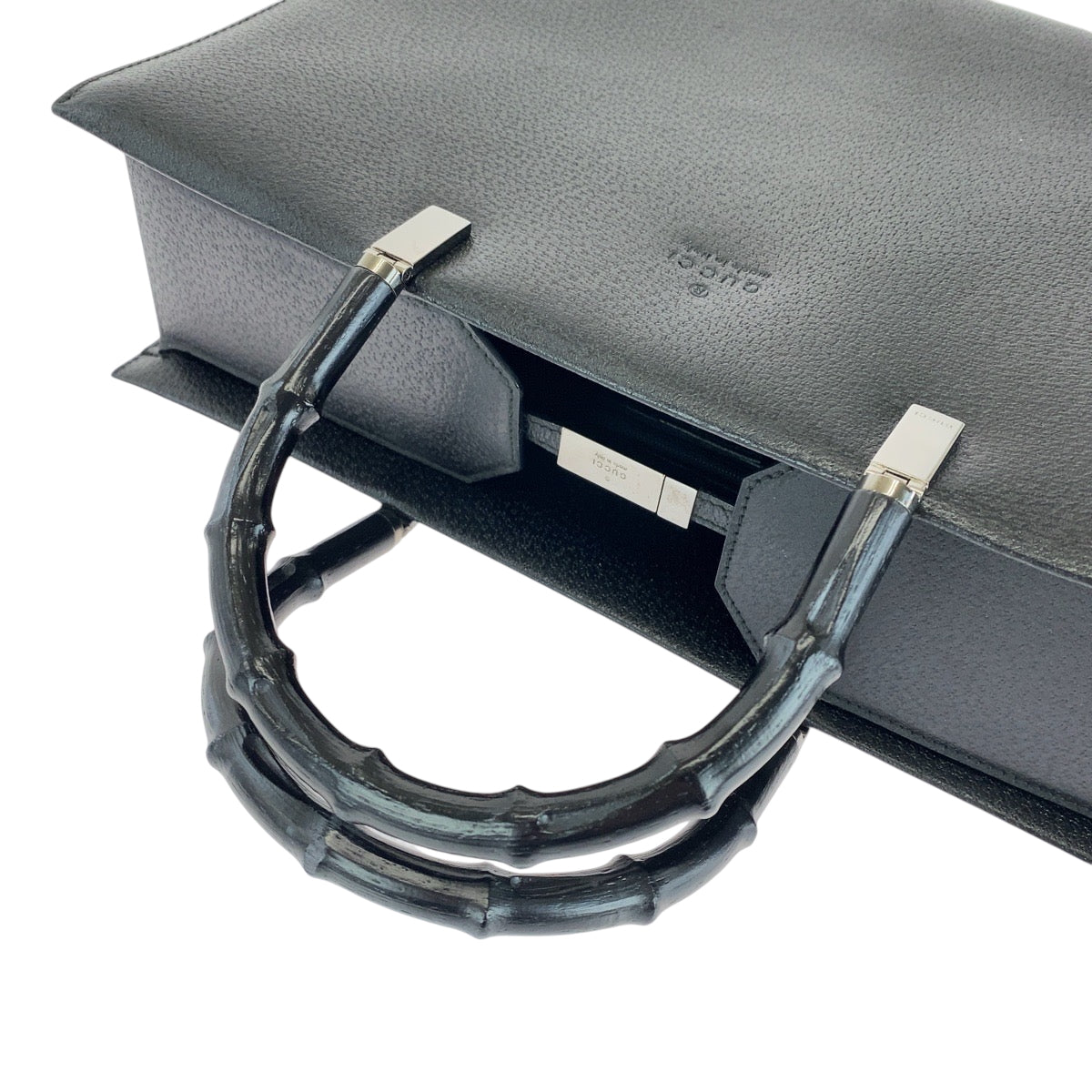 GUCCI Tote Bag 002 1034 leather Black SilverMetal Tote Bag Handbag Shoulder Bag 2way Bamboo Women Used