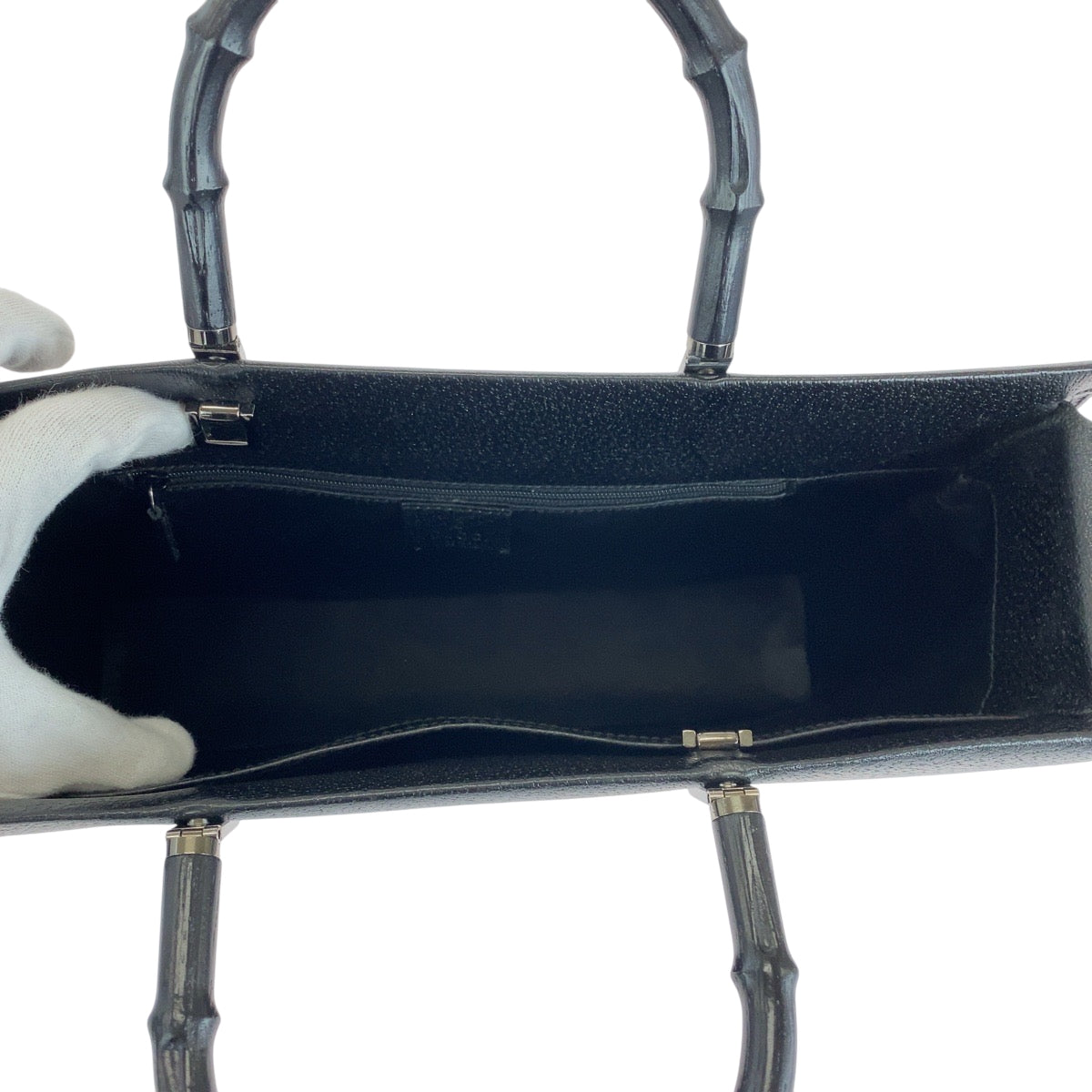 GUCCI Tote Bag 002 1034 leather Black SilverMetal Tote Bag Handbag Shoulder Bag 2way Bamboo Women Used