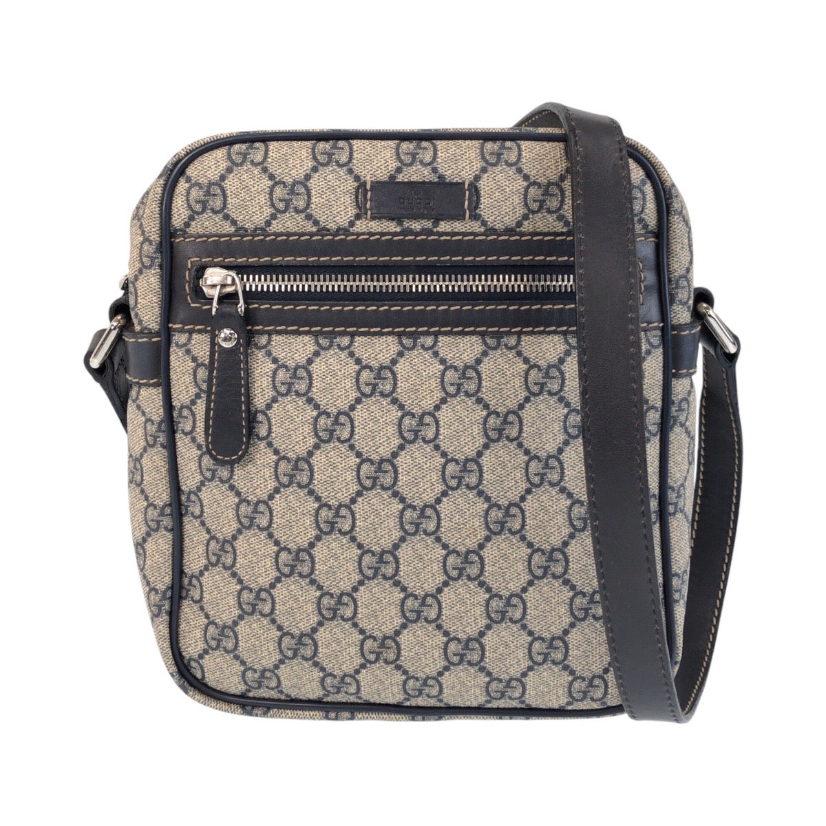 GUCCI Shoulder Bag 233268 GG Supreme canvas, leather Gray Navy SilverMetal Shoulder Bag pochette Women Used