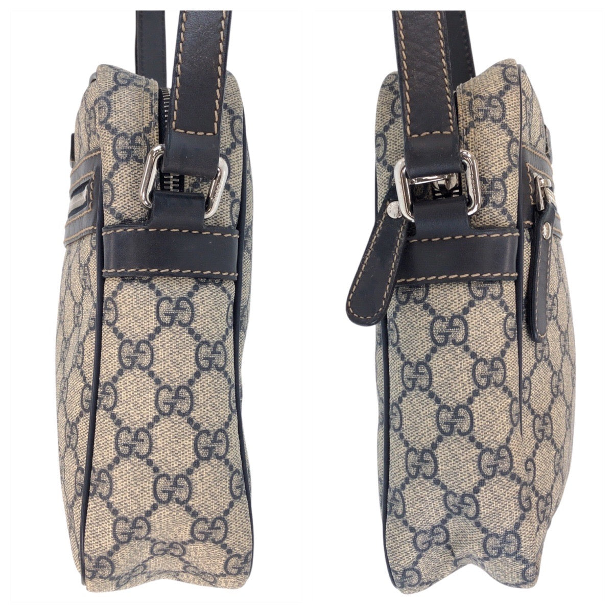 GUCCI Shoulder Bag 233268 GG Supreme canvas, leather Gray Navy SilverMetal Shoulder Bag pochette Women Used