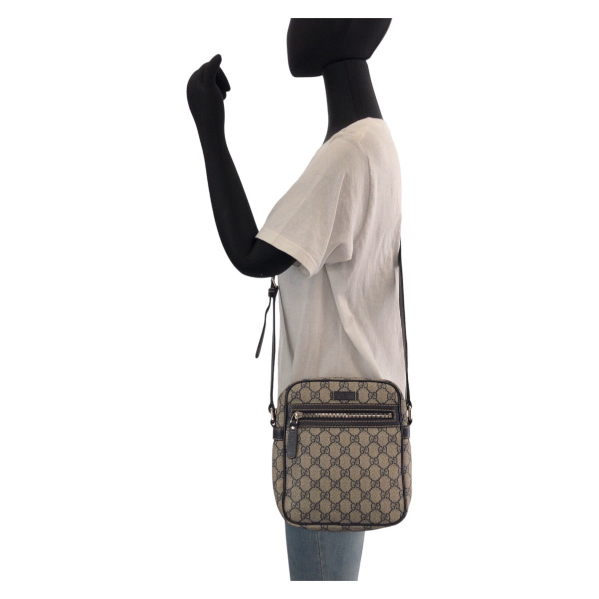 GUCCI Shoulder Bag 233268 GG Supreme canvas, leather Gray Navy SilverMetal Shoulder Bag pochette Women Used