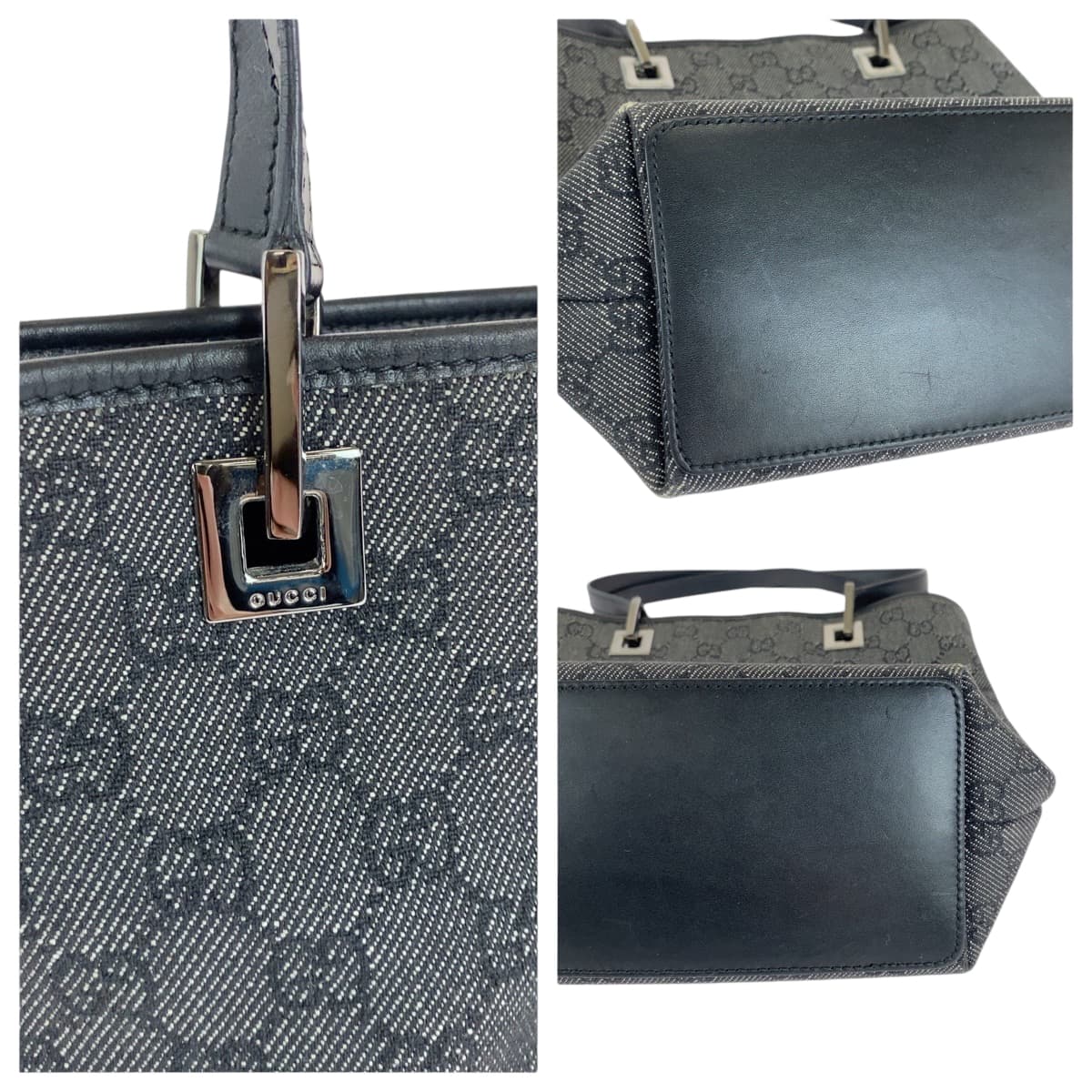 GUCCI Tote Bag 31244 GG canvas Black SilverMetal Tote Bag Shoulder Bag Women Used