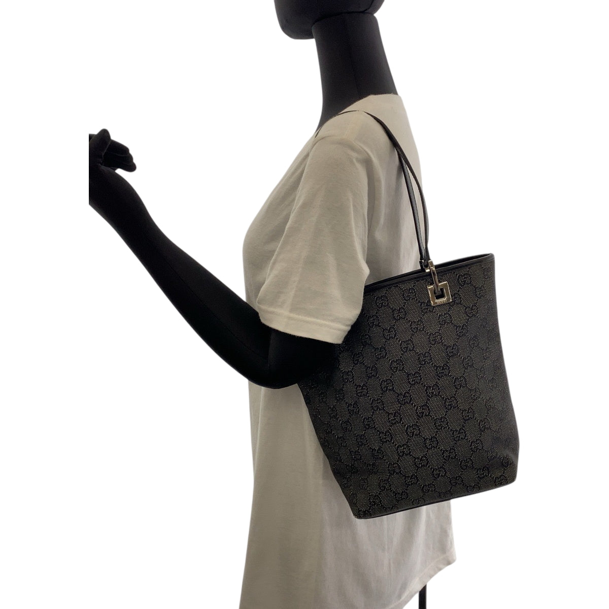 GUCCI Tote Bag 31244 GG canvas Black SilverMetal Tote Bag Shoulder Bag Women Used